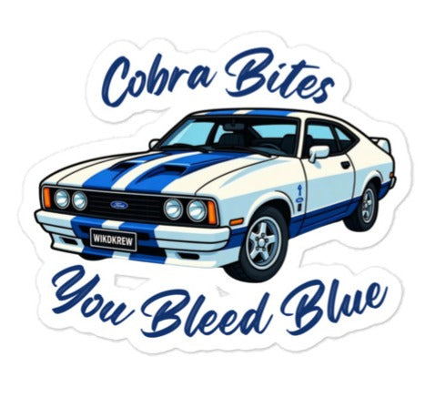 Ford Cobra Sticker - Cobra Bites You Bleed Blue (WikdKrew)